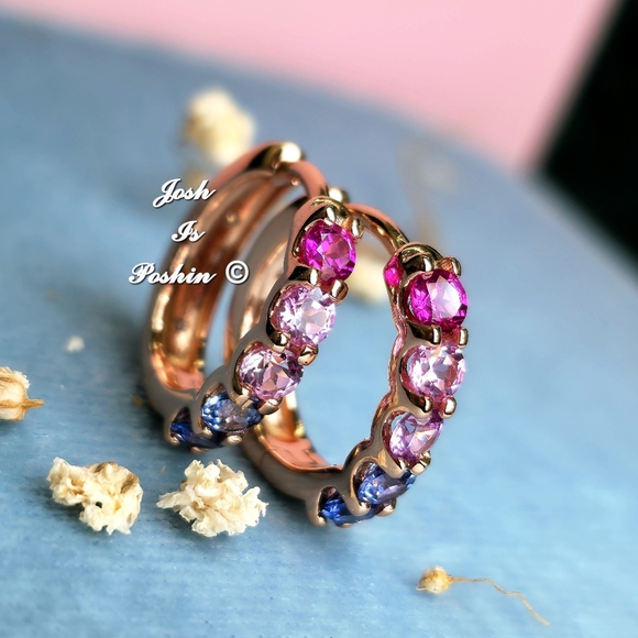 1.3ctw Rose Gold Sapphire Ombre Hoop Earrings with Moissanite Star Details